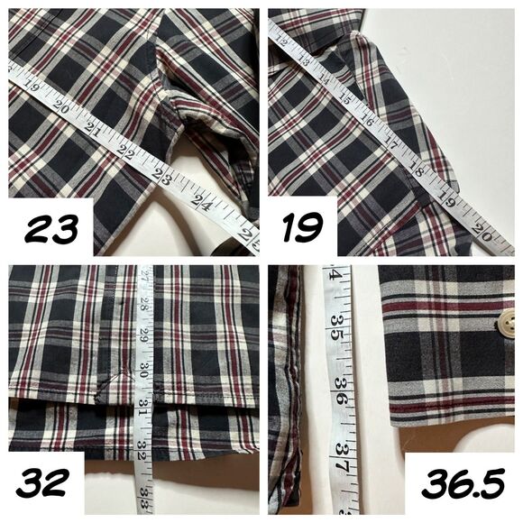 Vintage Lucky Brand Single Stitch Tailored LS BD in Red Navy Plaid TALL Medium - Picture 6 of 6